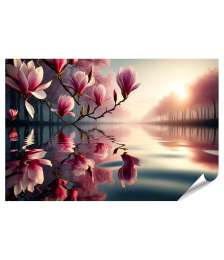 islandburner Premium Poster Ruhige Magnolienblüten spiegeln sich im Wasser Thai Massage Studio