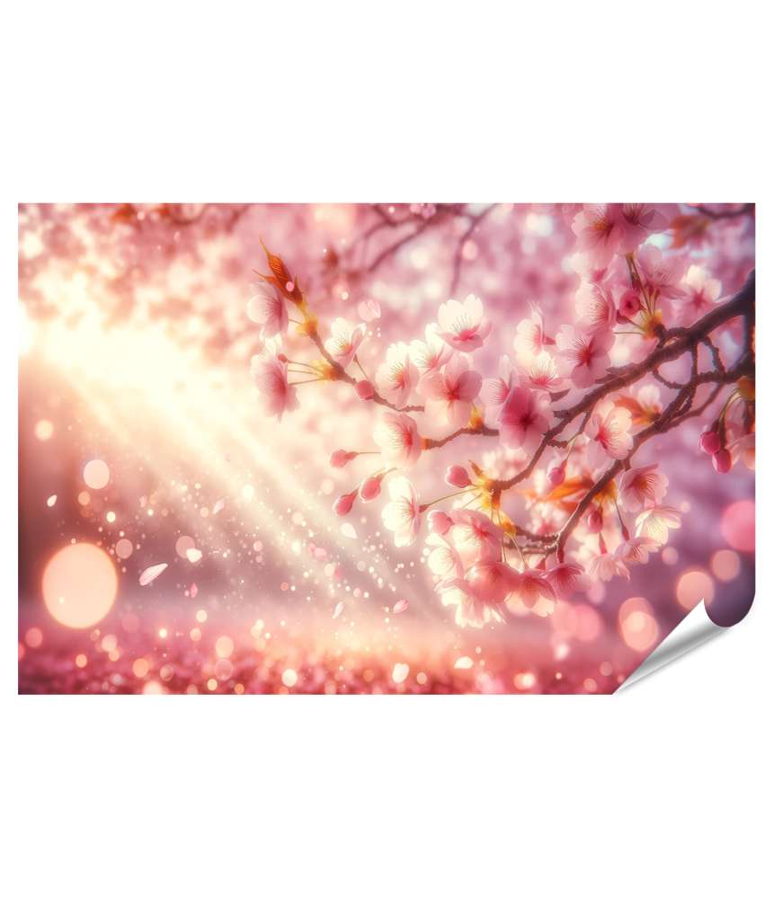 islandburner Premium Poster Zartrosa Kirschblüten im Frühlingslicht